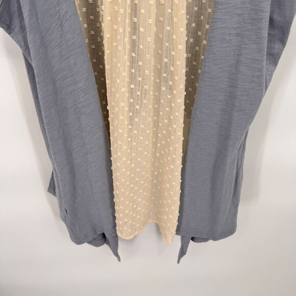 LOGO Cardigan Vest Womens XL Blue Cotton Cream‎ Swiss Dot Lace-Trimmed Back - Picture 9 of 9